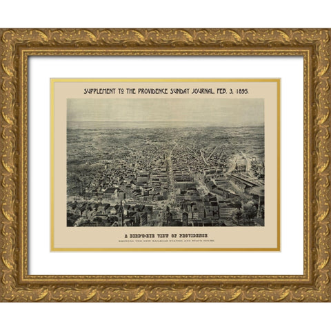 Providence Rhode Island - Chapin 1895 Gold Ornate Wood Framed Art Print with Double Matting by Chapin
