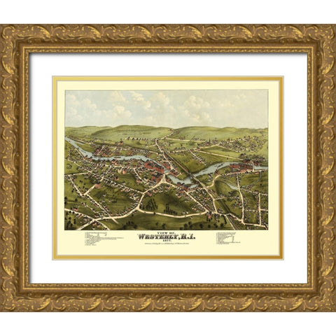 Westerly Rhode Island - Bailey 1877 Gold Ornate Wood Framed Art Print with Double Matting by Bailey