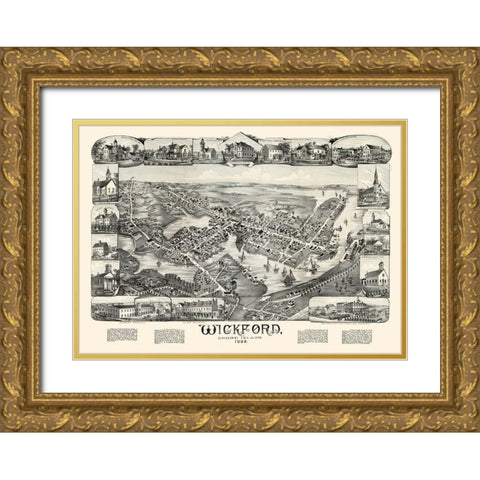 Wickford Rhode Island - Bailey 1888  Gold Ornate Wood Framed Art Print with Double Matting by Bailey
