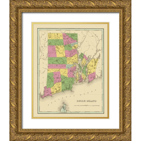 Rhode Island - Strong 1841 Gold Ornate Wood Framed Art Print with Double Matting by Strong