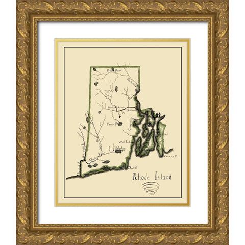 Rhode Island - Henshaw 1828 Gold Ornate Wood Framed Art Print with Double Matting by Henshaw