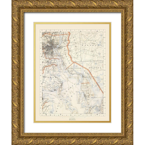 Rhode Island 3 of 10 Sheet - USGS 1891 Gold Ornate Wood Framed Art Print with Double Matting by USGS