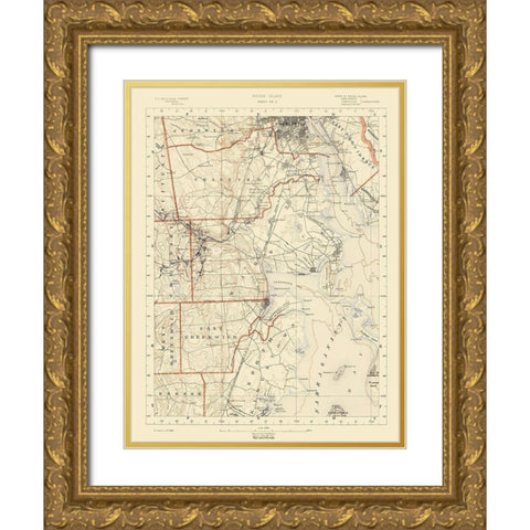Rhode Island 4 of 10 Sheet - USGS 1891 Gold Ornate Wood Framed Art Print with Double Matting by USGS