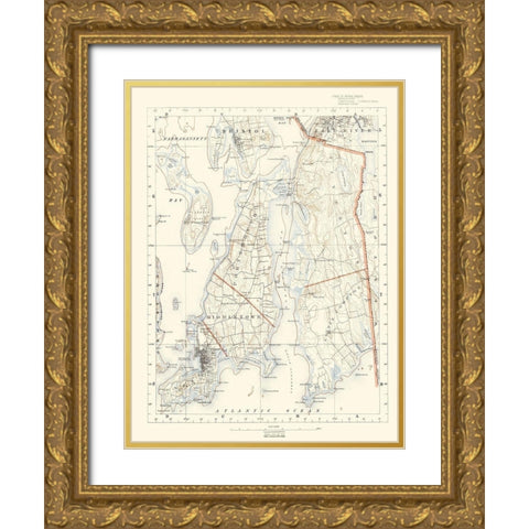 Rhode Island 6 of 10 Sheet - USGS 1891 Gold Ornate Wood Framed Art Print with Double Matting by USGS