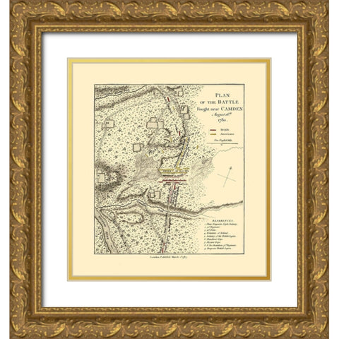 Camden South Carolina - Faden 1787  Gold Ornate Wood Framed Art Print with Double Matting by Faden