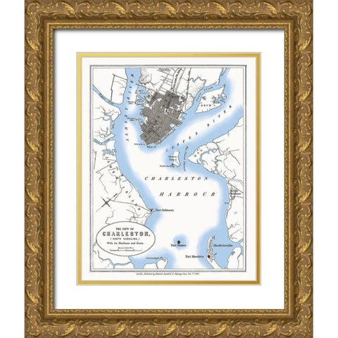 Charleston South Carolina - Stanford 1861 Gold Ornate Wood Framed Art Print with Double Matting by Stanford