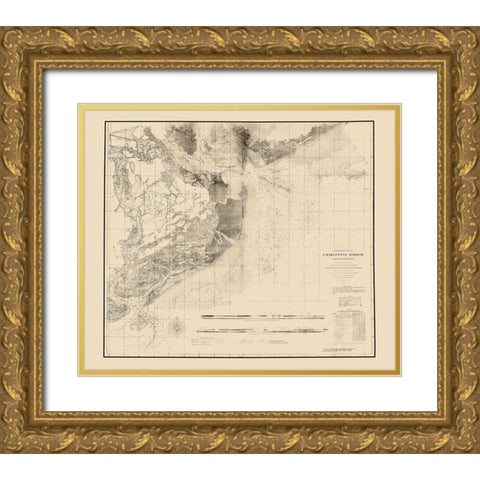Charleston Harbor - USCS 1858 Gold Ornate Wood Framed Art Print with Double Matting by USCS