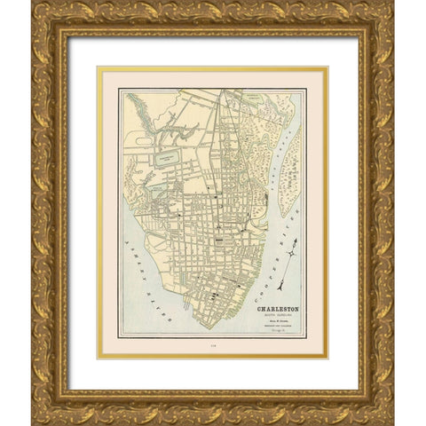 Charleston  South Carolina - Cram 1892 Gold Ornate Wood Framed Art Print with Double Matting by Cram
