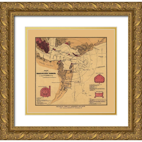 Charles Town South Carolina - Williams 1860  Gold Ornate Wood Framed Art Print with Double Matting by Williams