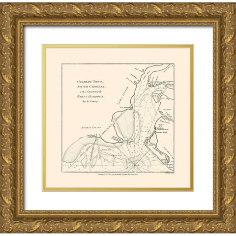 Charles Town South Carolina - Cowley 1780  Gold Ornate Wood Framed Art Print with Double Matting by Cowley