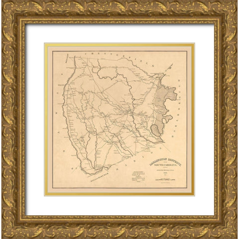 Darlington County South Carolina - Tanner 1825  Gold Ornate Wood Framed Art Print with Double Matting by Tanner
