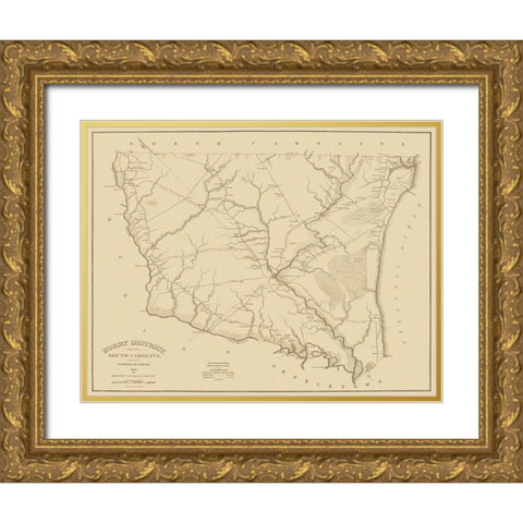 Horry South Carolina Landowner - Mills 1825 Gold Ornate Wood Framed Art Print with Double Matting by Mills