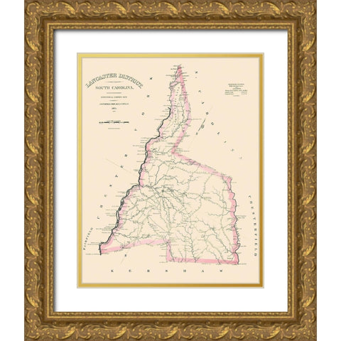 Lancaster South Carolina Landowner - Mills 1825 Gold Ornate Wood Framed Art Print with Double Matting by Mills