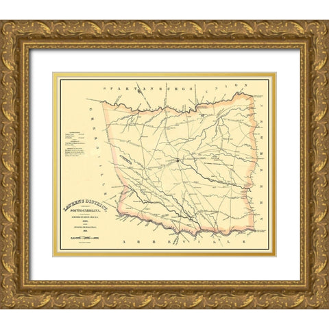 Laurens South Carolina Landowner - Mills 1825 Gold Ornate Wood Framed Art Print with Double Matting by Mills