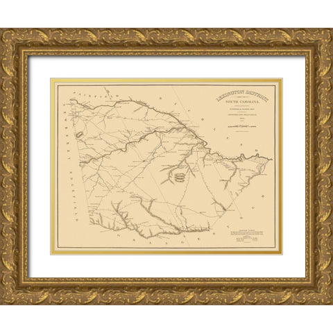 Lexington South Carolina Landowner - Mills 1825 Gold Ornate Wood Framed Art Print with Double Matting by Mills