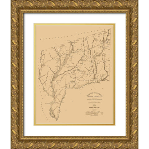 Marion County South Carolina - Harlee 1825  Gold Ornate Wood Framed Art Print with Double Matting by Harlee