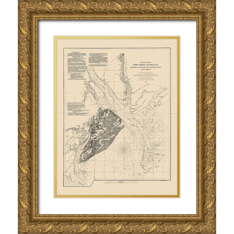 Port Royal Entrance - USCS 1862 Gold Ornate Wood Framed Art Print with Double Matting by USCS