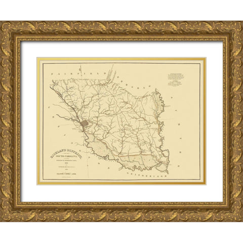 Richland South Carolina Landowner - Mills 1825 Gold Ornate Wood Framed Art Print with Double Matting by Mills