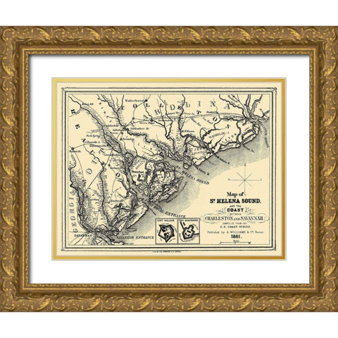 St Helena Sound - Williams 1861 Gold Ornate Wood Framed Art Print with Double Matting by Williams