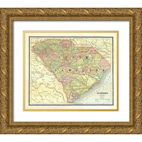 South Carolina - Cram 1886 Gold Ornate Wood Framed Art Print with Double Matting by Cram