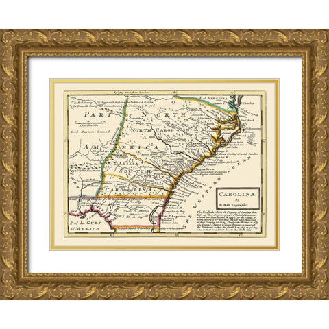 Carolinas - Bowles 1736 Gold Ornate Wood Framed Art Print with Double Matting by Bowles