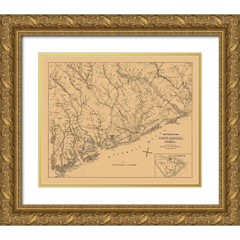 South Carolina - Cogswell 1861  Gold Ornate Wood Framed Art Print with Double Matting by Cogswell