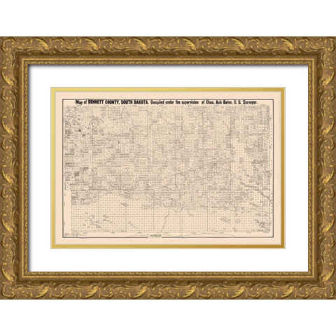 Bennett County South Dakota - Bates 1910  Gold Ornate Wood Framed Art Print with Double Matting by Bates