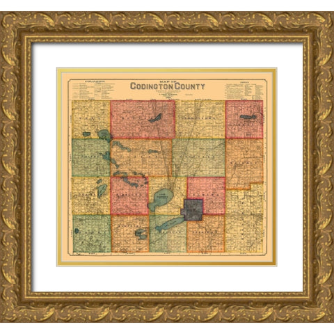 Codington County South Dakota - Peterson 1898  Gold Ornate Wood Framed Art Print with Double Matting by Peterson