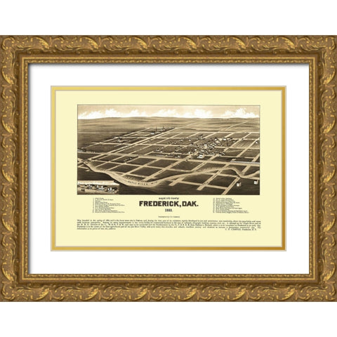 Frederick South Dakota - Campau 1883 Gold Ornate Wood Framed Art Print with Double Matting by Campau