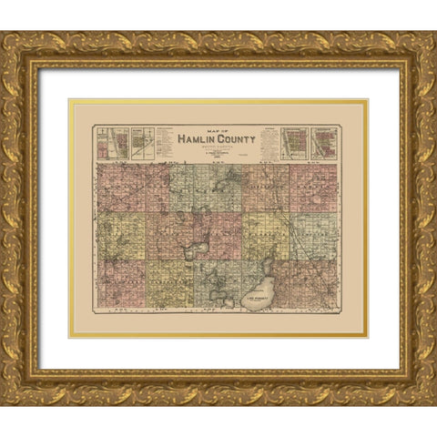 Hamlin County South Dakota - Peterson 1897  Gold Ornate Wood Framed Art Print with Double Matting by Peterson