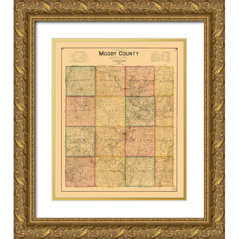 Moody County South Dakota - Peterson 1896  Gold Ornate Wood Framed Art Print with Double Matting by Peterson