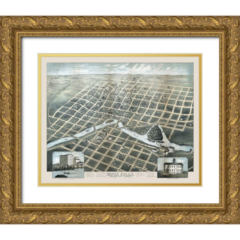 Sioux Falls South Dakota - Carson 1881  Gold Ornate Wood Framed Art Print with Double Matting by Carson
