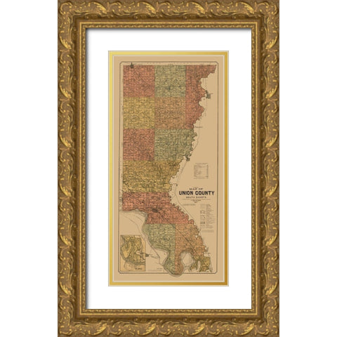 Union County South Dakota - Peterson 1892  Gold Ornate Wood Framed Art Print with Double Matting by Peterson