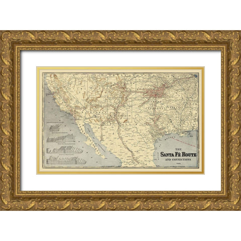 Santa Fe Route and Connections 1888 Gold Ornate Wood Framed Art Print with Double Matting by Rand McNally