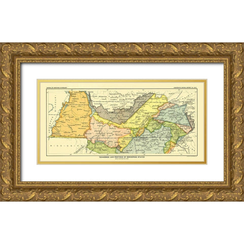 Tennessee - Bordering States - Hoen 1896 Gold Ornate Wood Framed Art Print with Double Matting by Hoen