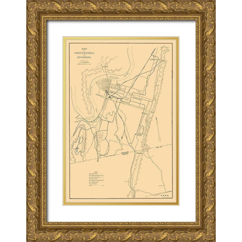 Chattanooga Tennessee - Birchmore 1895  Gold Ornate Wood Framed Art Print with Double Matting by Birchmore