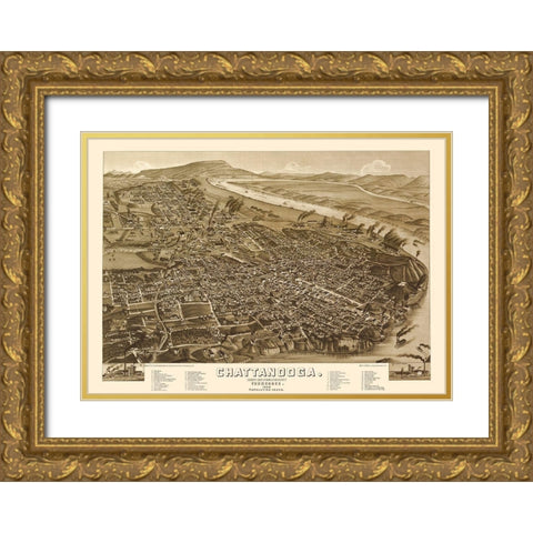 Chattanooga Tennessee - Wellge 1886  Gold Ornate Wood Framed Art Print with Double Matting by Wellge