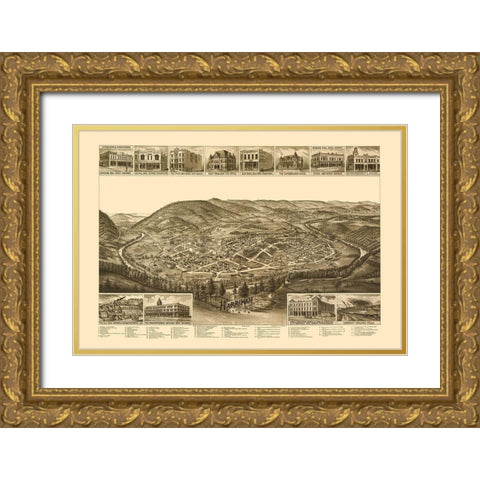 Harriman Tennessee - Burleigh 1892  Gold Ornate Wood Framed Art Print with Double Matting by Burleigh