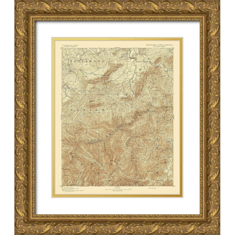 Mt Guyot Tennessee North Carolina Sheet Gold Ornate Wood Framed Art Print with Double Matting by USGS