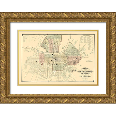 Nashville Tennessee - Foster 1877  Gold Ornate Wood Framed Art Print with Double Matting by Foster
