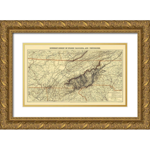 Great Smoky Mountain, Region Tennessee - 1864 Gold Ornate Wood Framed Art Print with Double Matting by Unknown