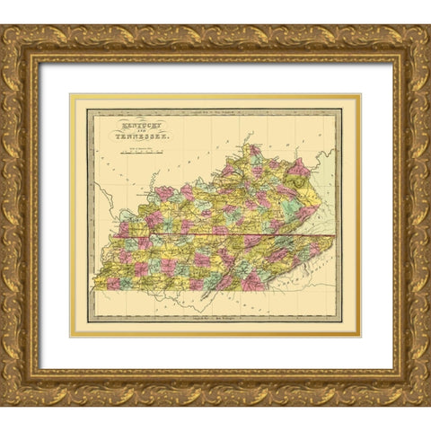 Kentucky, Tennessee - Brattleboro 1840 Gold Ornate Wood Framed Art Print with Double Matting by Brattleboro