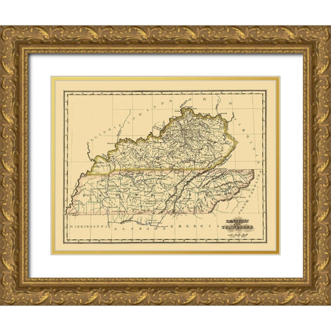 Kentucky, Tennessee - Morse 1823 Gold Ornate Wood Framed Art Print with Double Matting by Morse