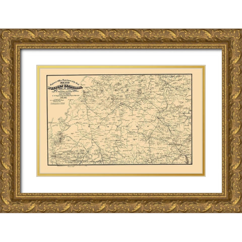 West Tennessee, Part of Kentucky 1865 Gold Ornate Wood Framed Art Print with Double Matting by von Reizenstein
