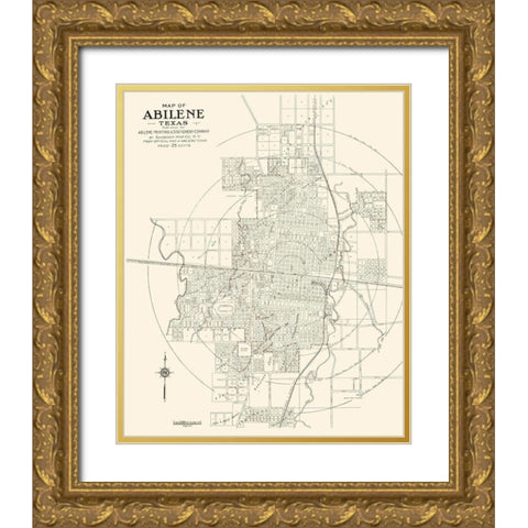Abilene Texas - Sanborn 1929 Gold Ornate Wood Framed Art Print with Double Matting by Sanborn