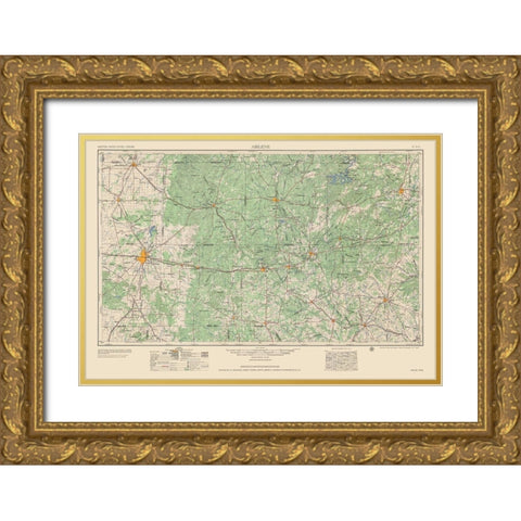 Abilene Texas Quad - USGS 1954 Gold Ornate Wood Framed Art Print with Double Matting by USGS