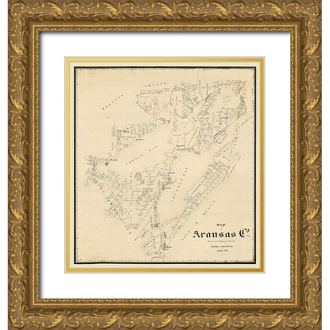 Aransas County Texas - Schutze 1896  Gold Ornate Wood Framed Art Print with Double Matting by Schutze