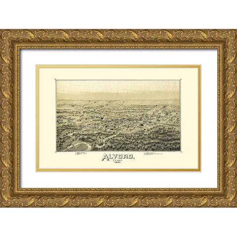 Alvord Texas - Fowler 1890 Gold Ornate Wood Framed Art Print with Double Matting by Fowler
