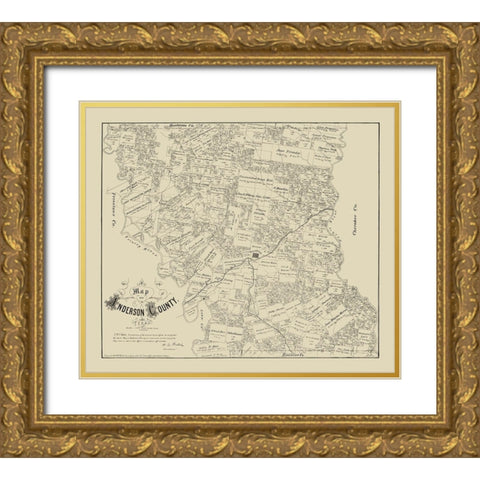 Anderson County Texas - Walsh 1879 Gold Ornate Wood Framed Art Print with Double Matting by Walsh
