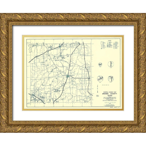 Archer Texas - Highway Dept 1936 Gold Ornate Wood Framed Art Print with Double Matting by Highway Dept